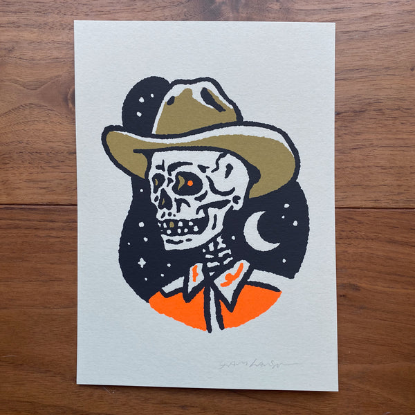 Fall Cowboy Skull - Signed 5x7in Print #436