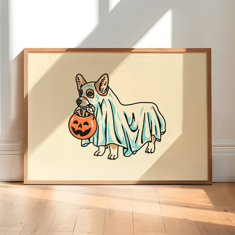 Tri Corgi Ghost (With Text) Giclée Print