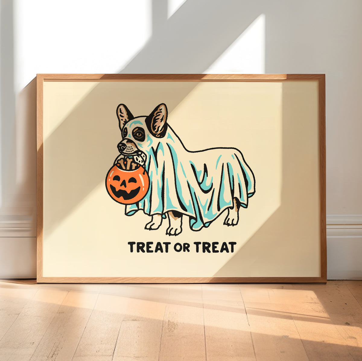 Tri Corgi Ghost (With Text) Giclée Print