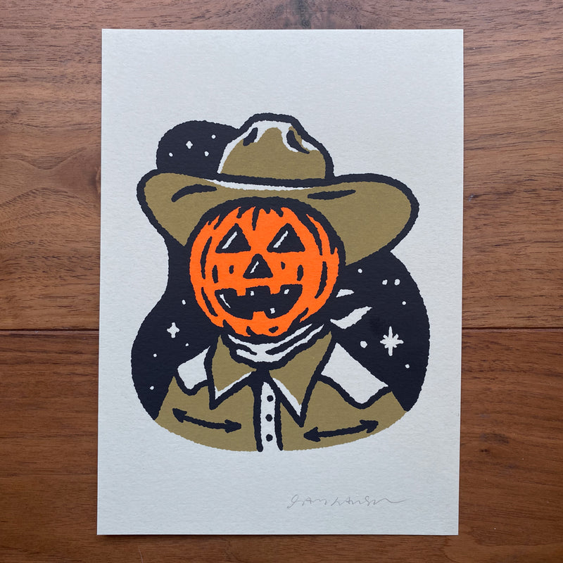 Fall Cowboy Pumpkin - Signed 5x7in Silkscreen Print