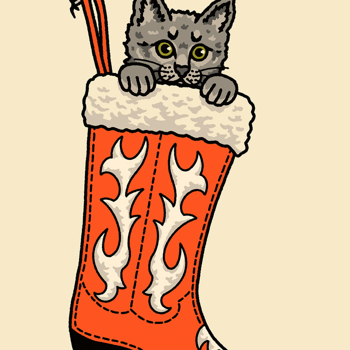 Grey Christmas Kitten Giclée Print