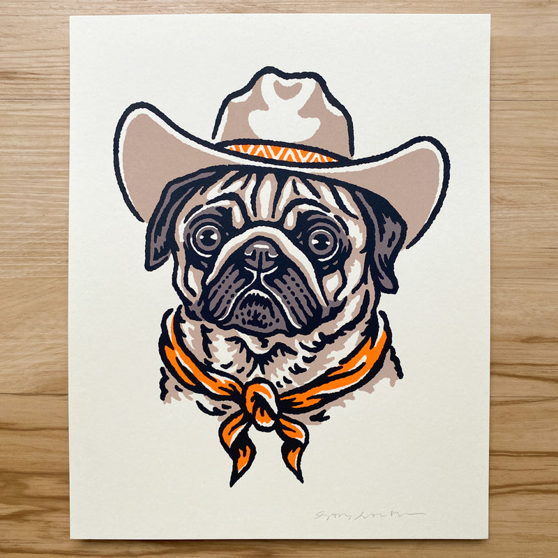 Fawn Pug Cowdog - 8x10in Signed Silkscreen Print