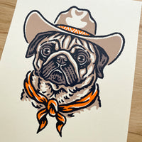 Fawn Pug Cowdog - 8x10in Signed Silkscreen Print