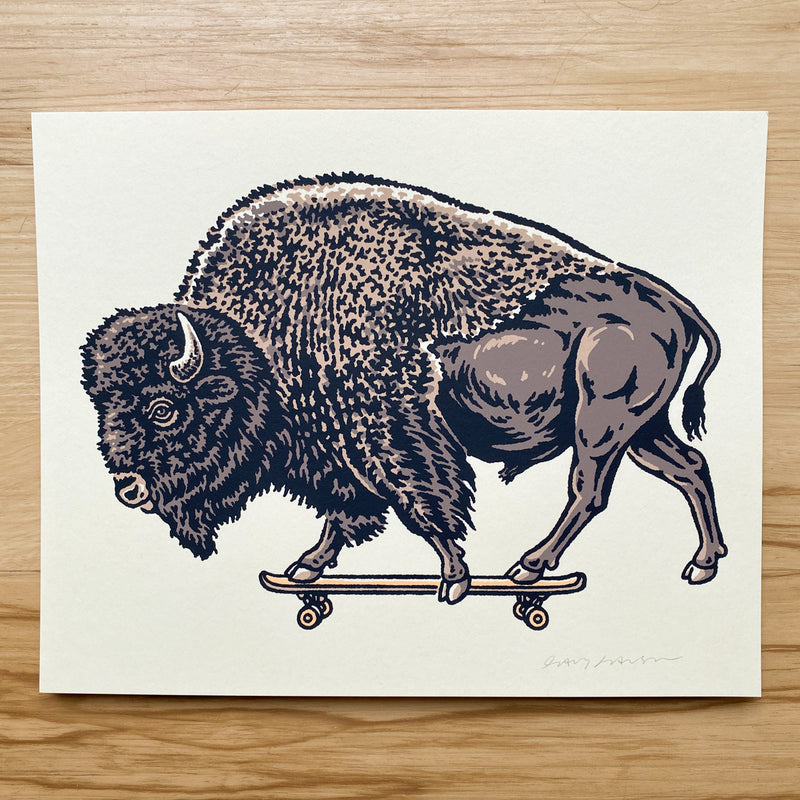 Skate Bison - Signed 10x8in Silkscreen Print