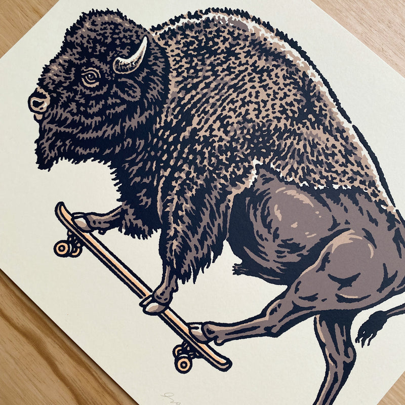 Skate Bison - Signed 10x8in Silkscreen Print