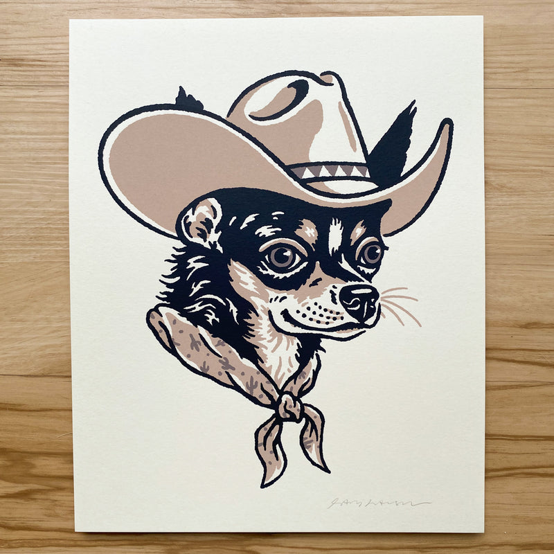 Black Chihuahua Cowdog - 8x10in Signed Silkscreen Print