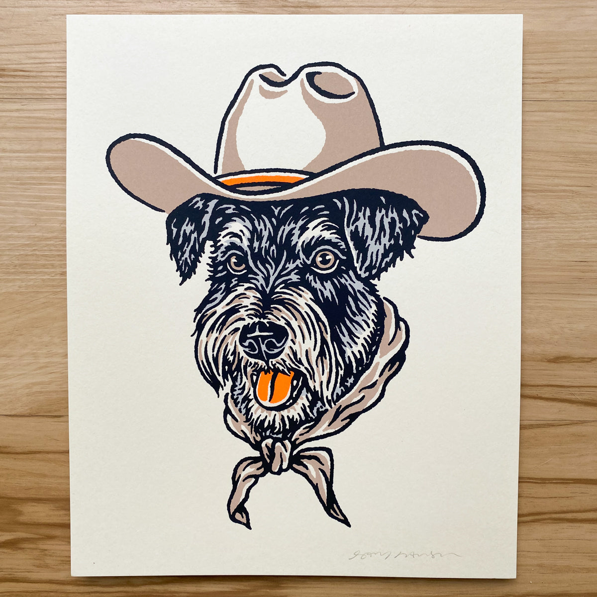 Schnauzer Cowdog - 8x10in Signed Silkscreen Print