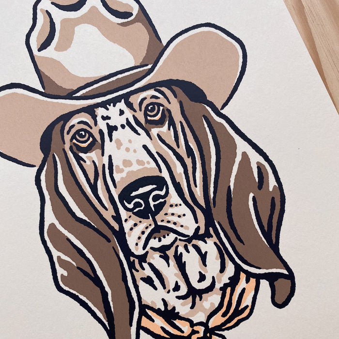 Basset Hound Cowdog - 8x10in Signed Silkscreen Print