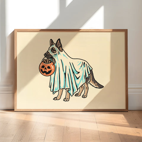 Tri Corgi Ghost (With Text) Giclée Print