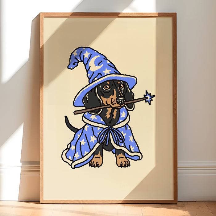 Doxie Wizard (Blue) Giclée Print