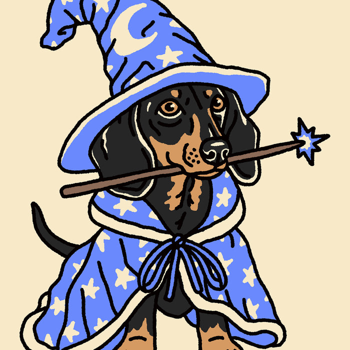 Doxie Wizard (Blue) Giclée Print