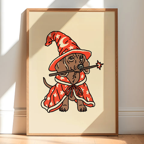 Doxie Wizard (Blue) Giclée Print