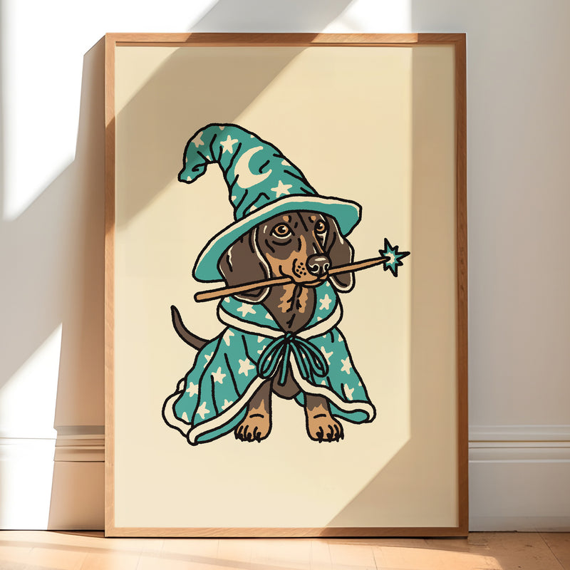 Doxie Wizard (Teal) Giclée Print