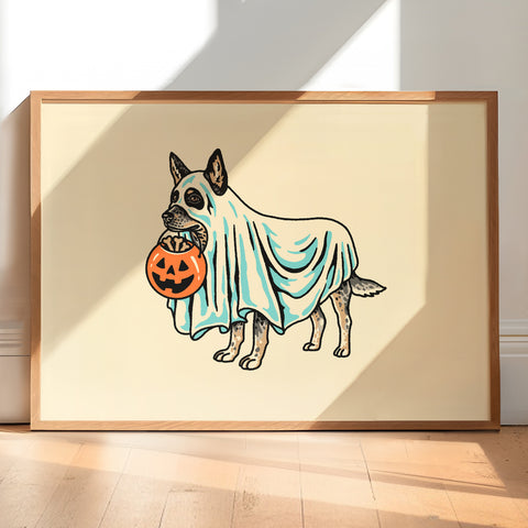 Tri Corgi Ghost (With Text) Giclée Print