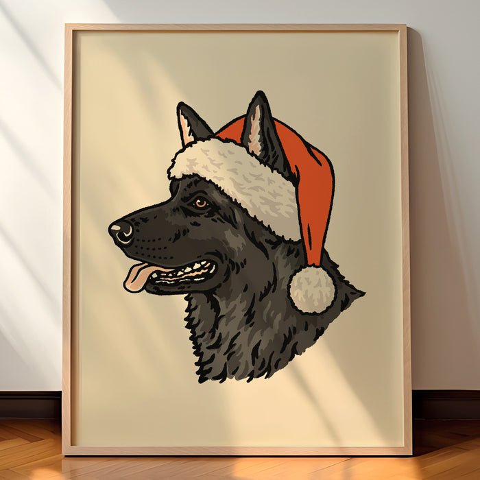 German Shepherd (Black) Christmas Giclée Print