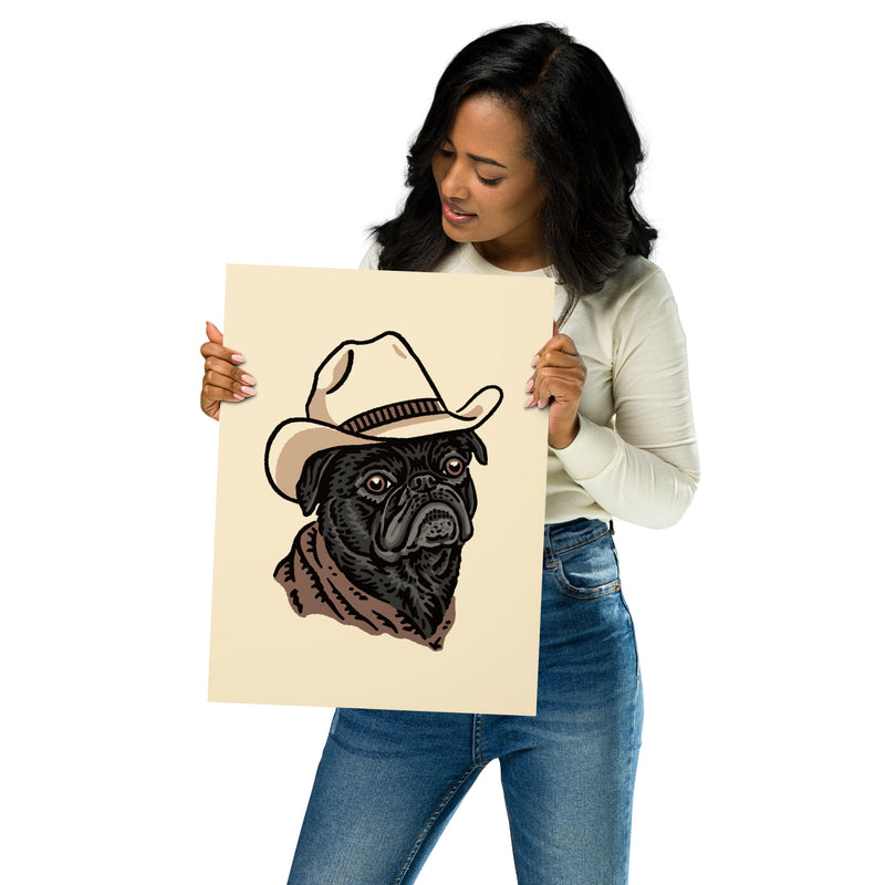 Black Pug Cowdog Giclée Print