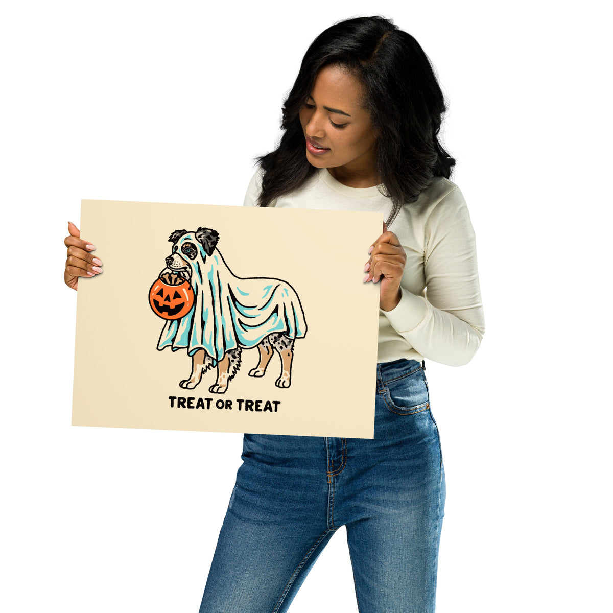 Blue Merle Aussie Ghost (No Tail With Text) Giclée Print