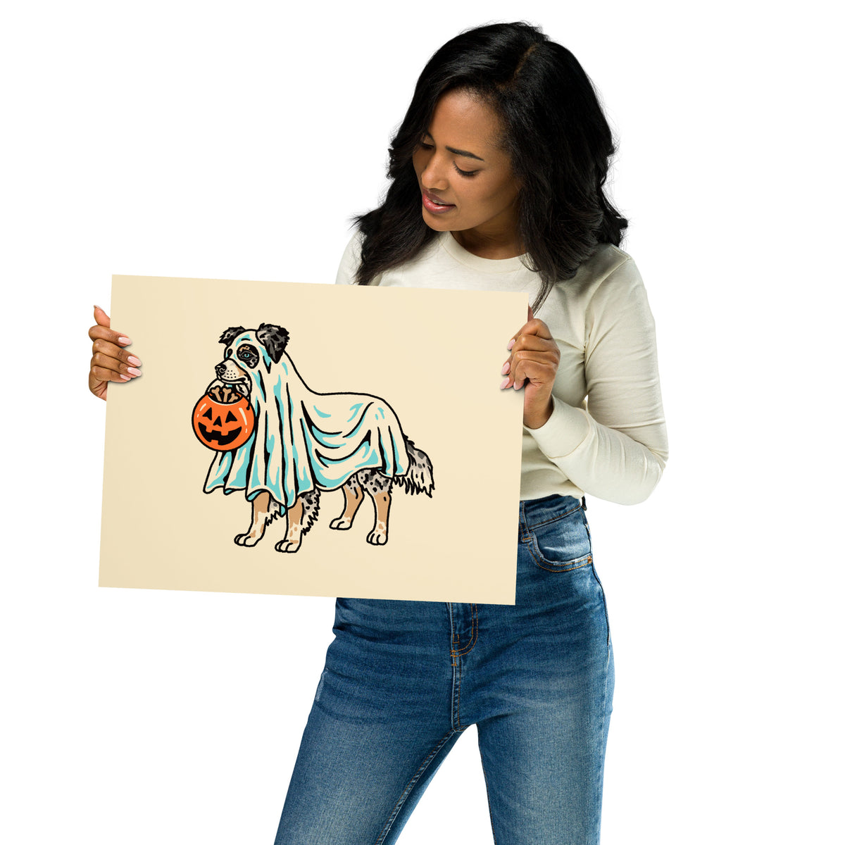 Blue Merle Aussie Ghost (Dog Only With Tail) Giclée Print