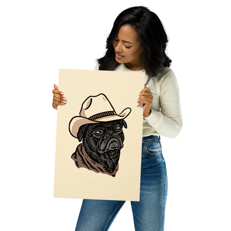 Black Pug Cowdog Giclée Print