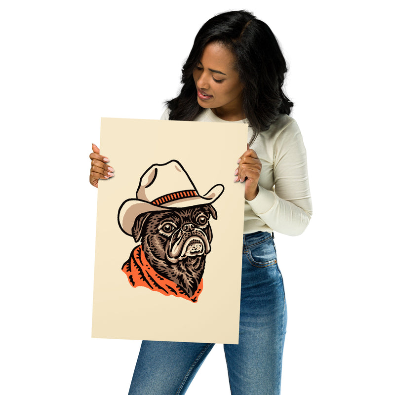 Brown Pug Cowdog Giclée Print