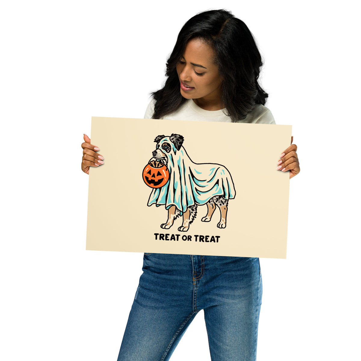 Blue Merle Aussie Ghost (No Tail With Text) Giclée Print