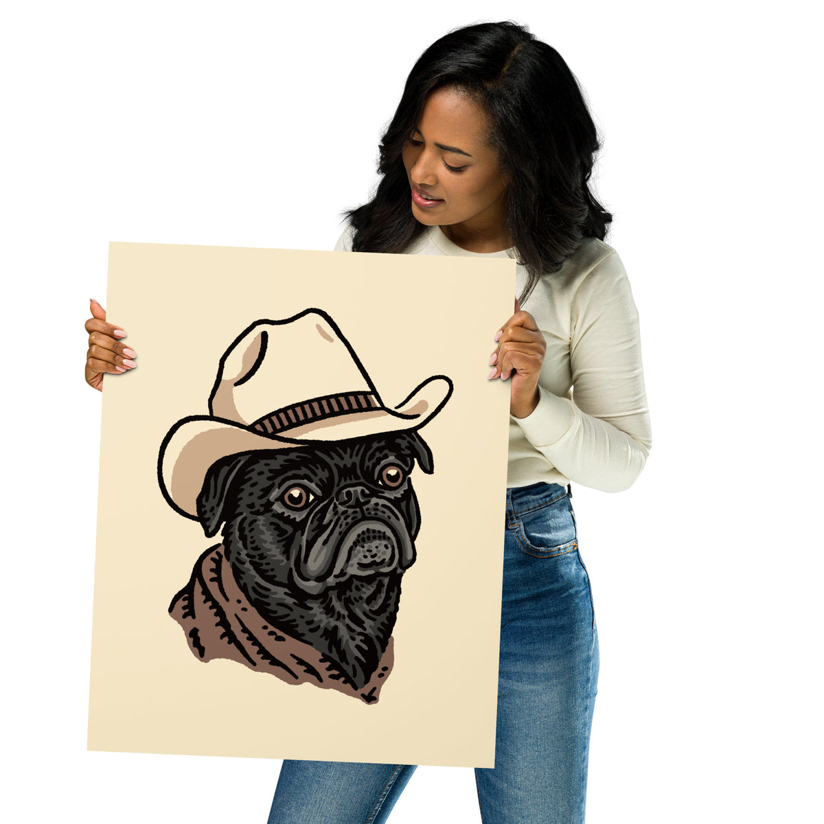 Black Pug Cowdog Giclée Print