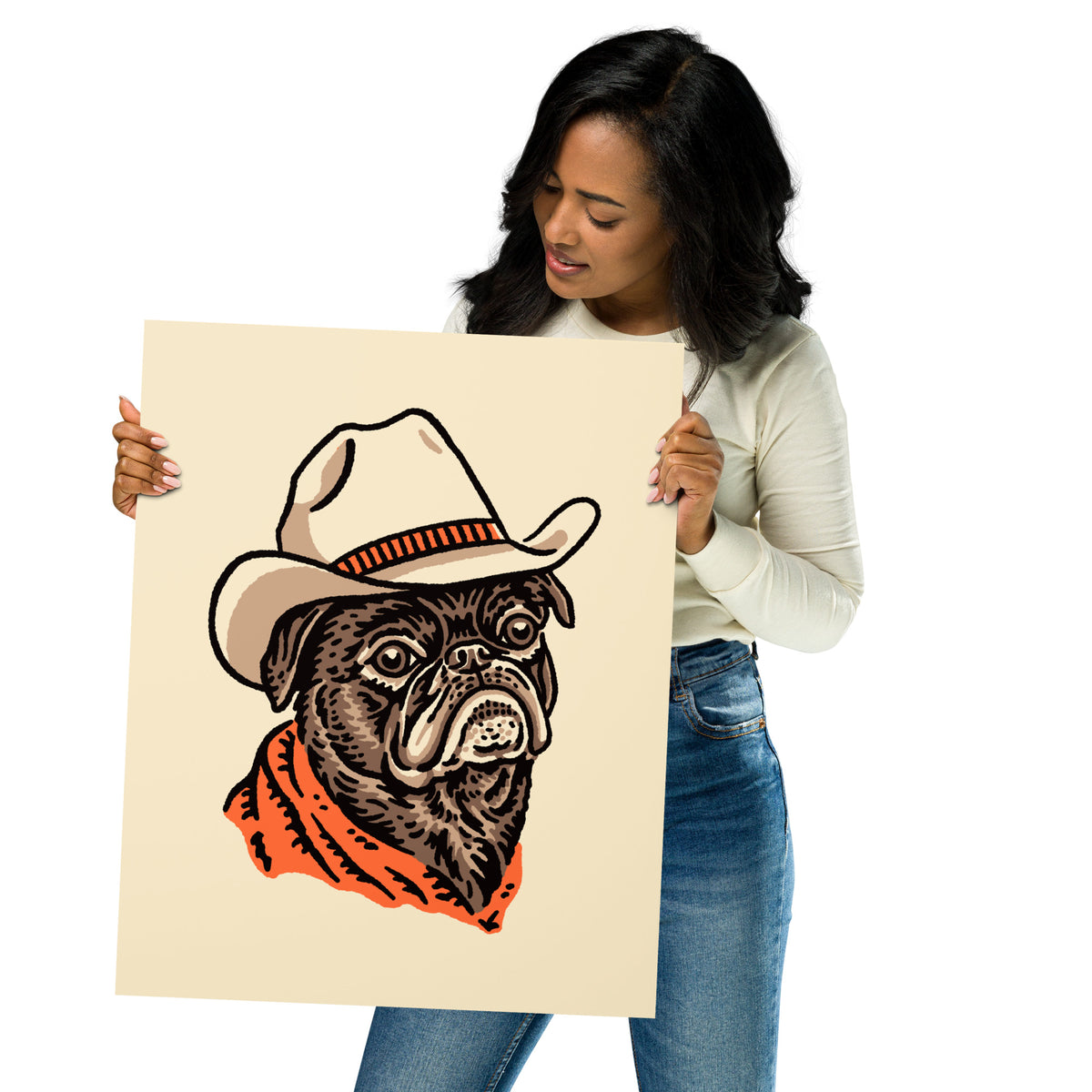 Brown Pug Cowdog Giclée Print