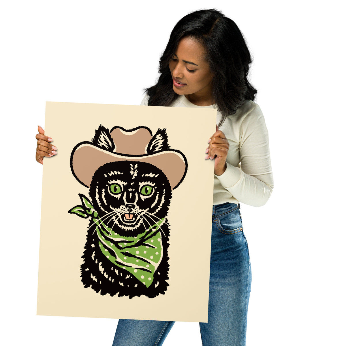 Black Cowcat (Green Eyes) Giclée Print