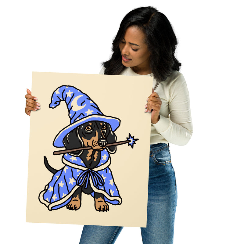 Doxie Wizard (Blue) Giclée Print