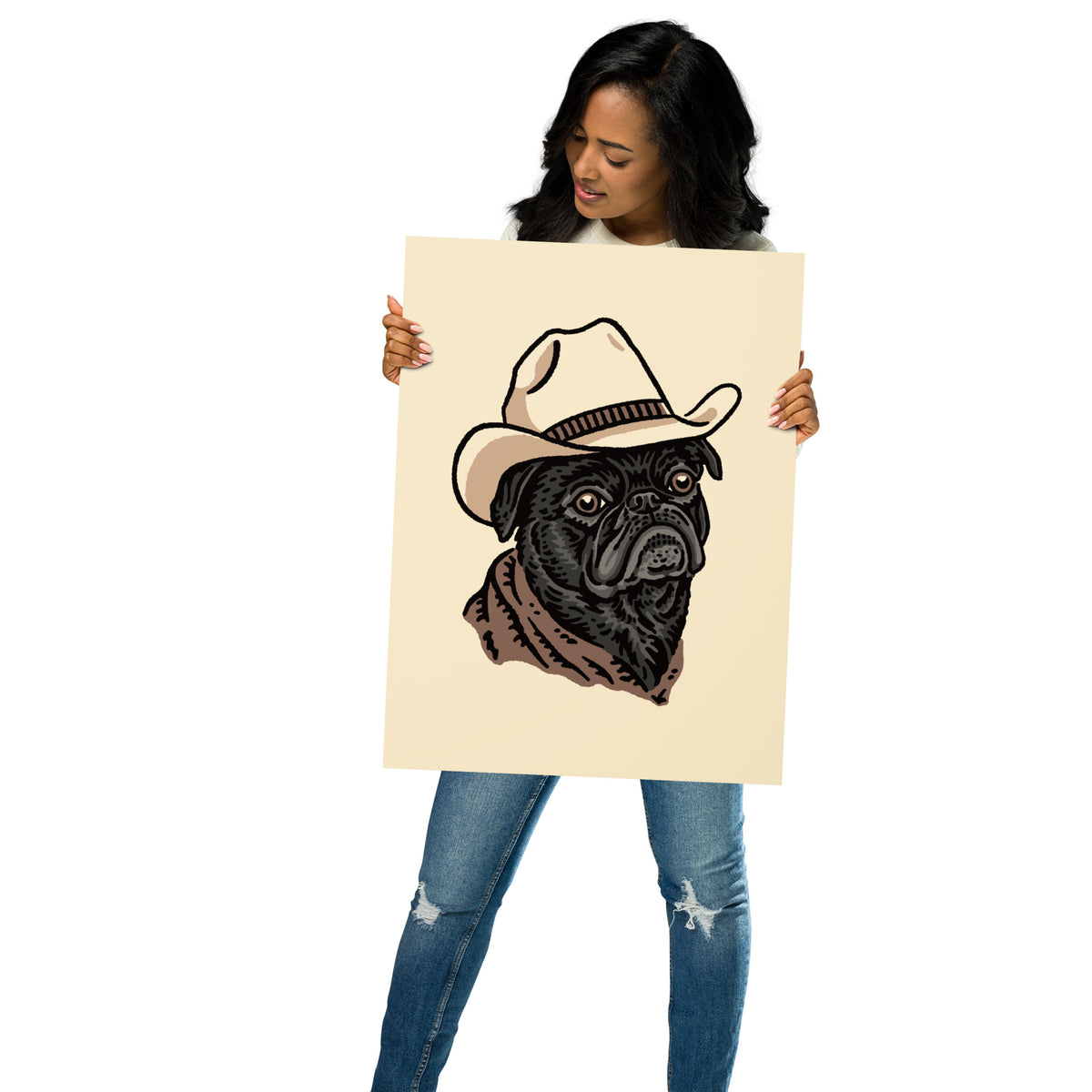 Black Pug Cowdog Giclée Print