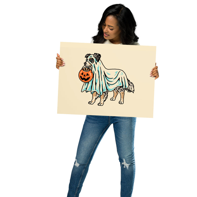 Blue Merle Aussie Ghost (Dog Only With Tail) Giclée Print