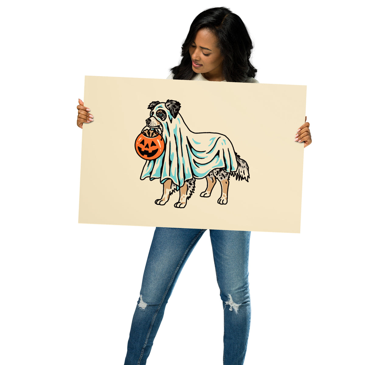 Blue Merle Aussie Ghost (Dog Only With Tail) Giclée Print