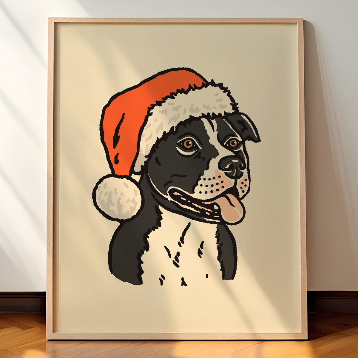 Pit Bull (Black) Christmas Giclée Print