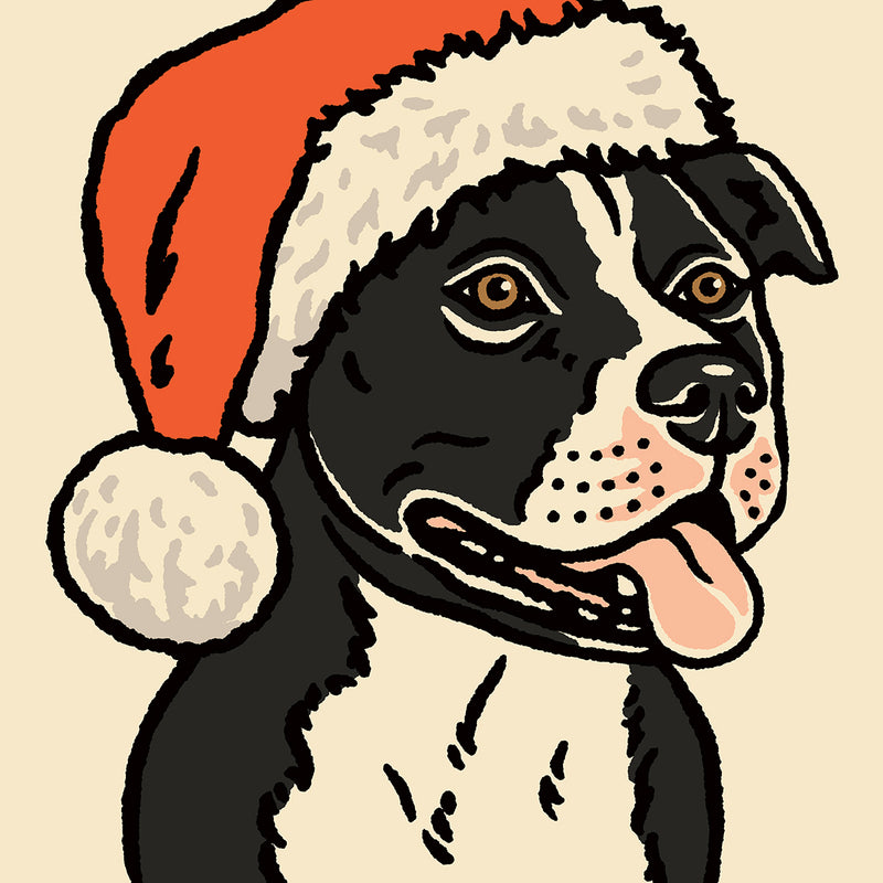 Pit Bull (Black) Christmas Giclée Print