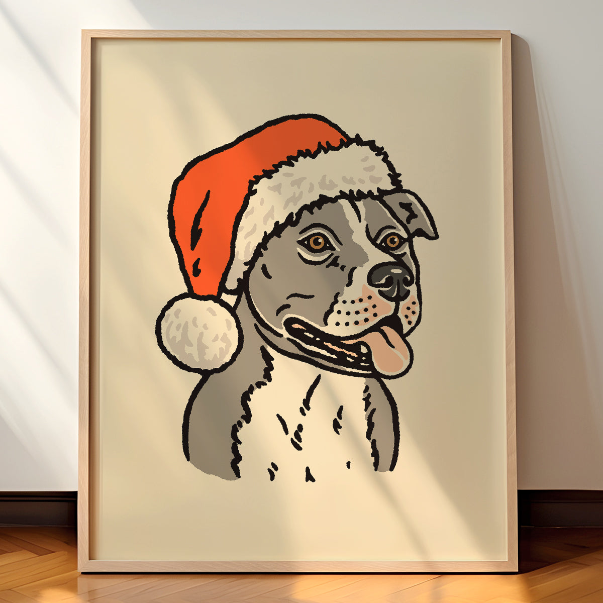 Pit Bull (blue) Christmas Giclée Print