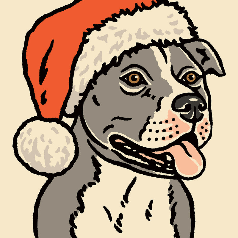 Pit Bull (blue) Christmas Giclée Print