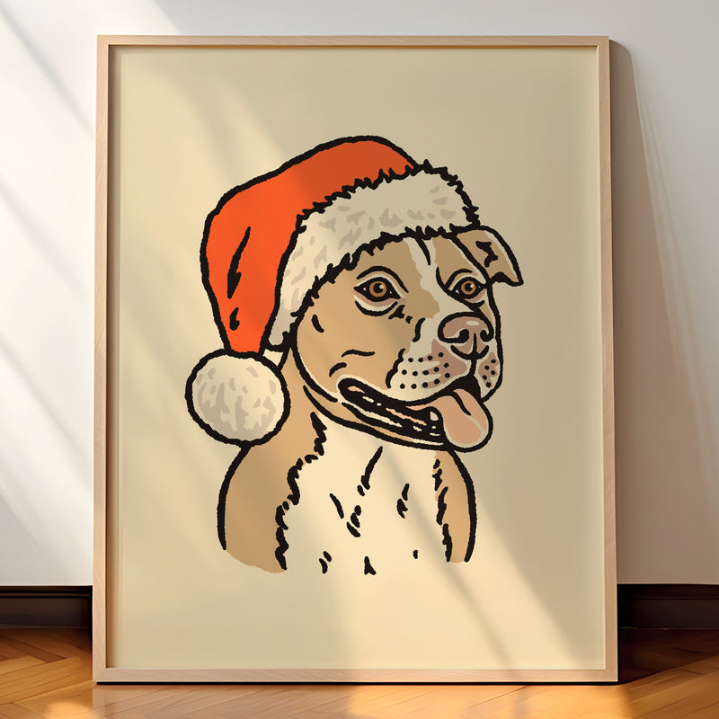 Pit Bull (Fawn) Christmas Giclée Print