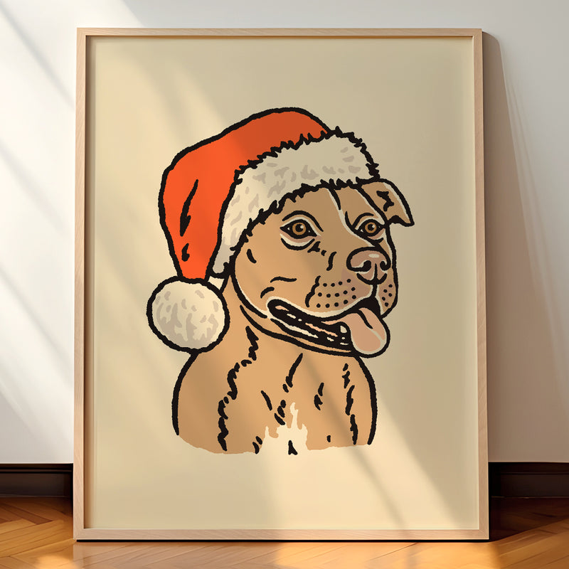 Pit Bull (Tan) Christmas Giclée Print