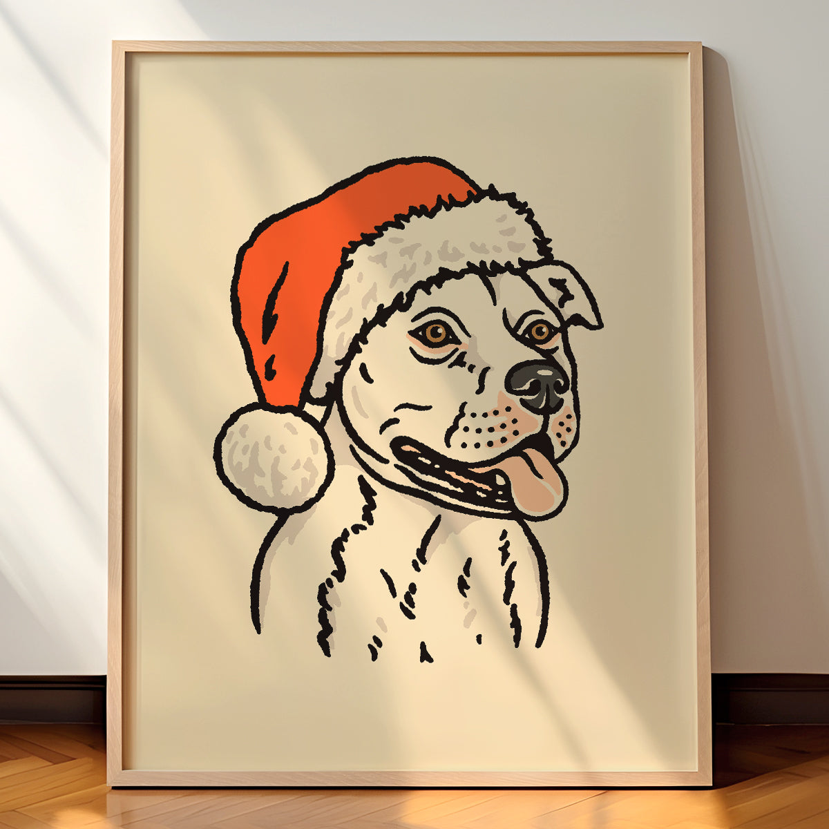 Pit Bull (White) Christmas Giclée Print