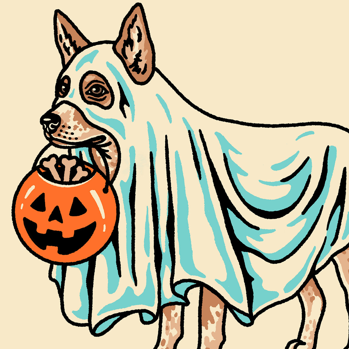 Red Heeler Ghost (With Text) Giclée Print