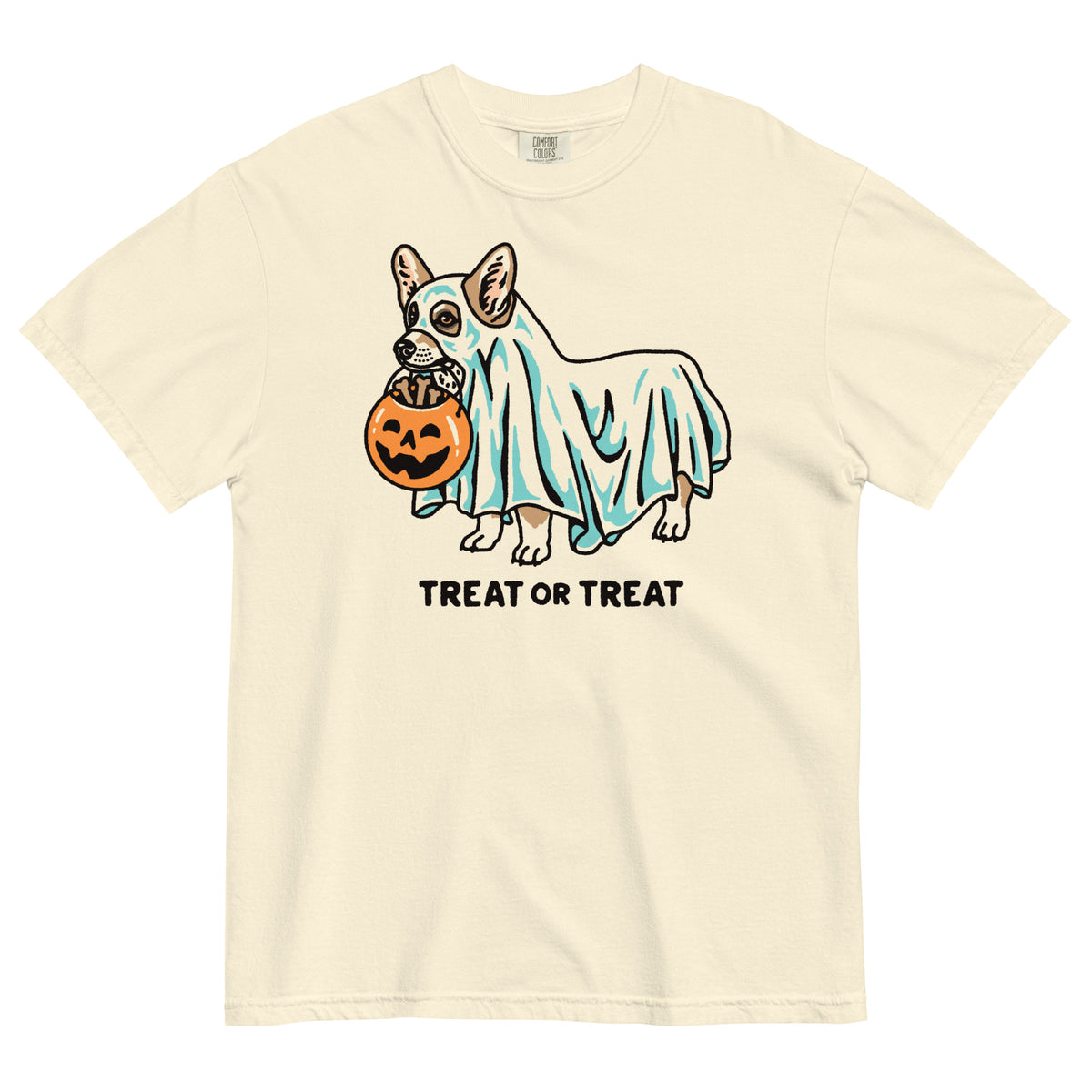 Corgi Ghost (With Text) Heavyweight T-shirt