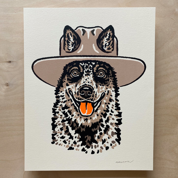 SOLD OUT. Blue Heeler Cowdog - Signed 8x10in Silkscreen Print