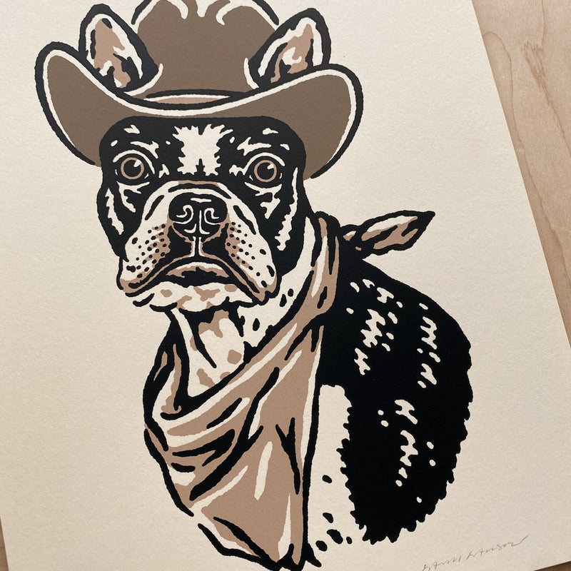 Boston Terrier Cowdog - 8x10in Signed Silkscreen Print