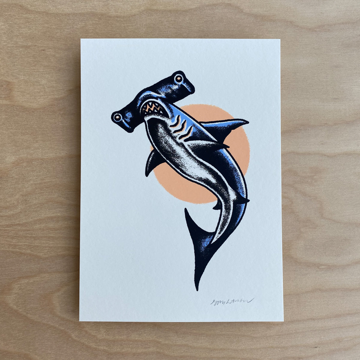 SOLD OUT. Hammerhead Shark - Signed 5x7in Silkscreen Print