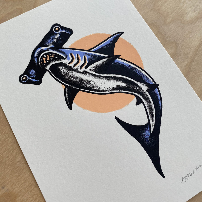 SOLD OUT. Hammerhead Shark - Signed 5x7in Silkscreen Print