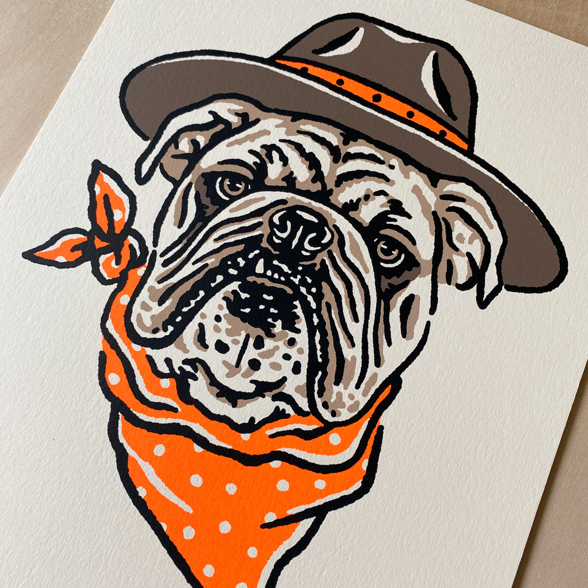 English Bulldog Cowdog - 8x10in Signed Silkscreen Print