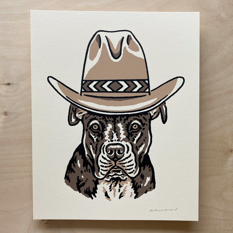 Dark Brown Pit Bull Cowdog - Signed 8x10in Silkscreen Print