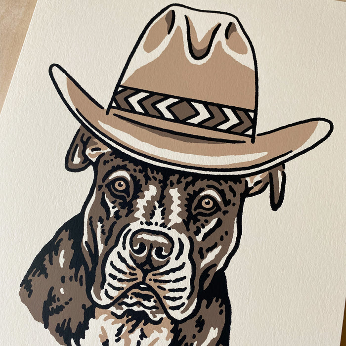 Dark Brown Pit Bull Cowdog - Signed 8x10in Silkscreen Print