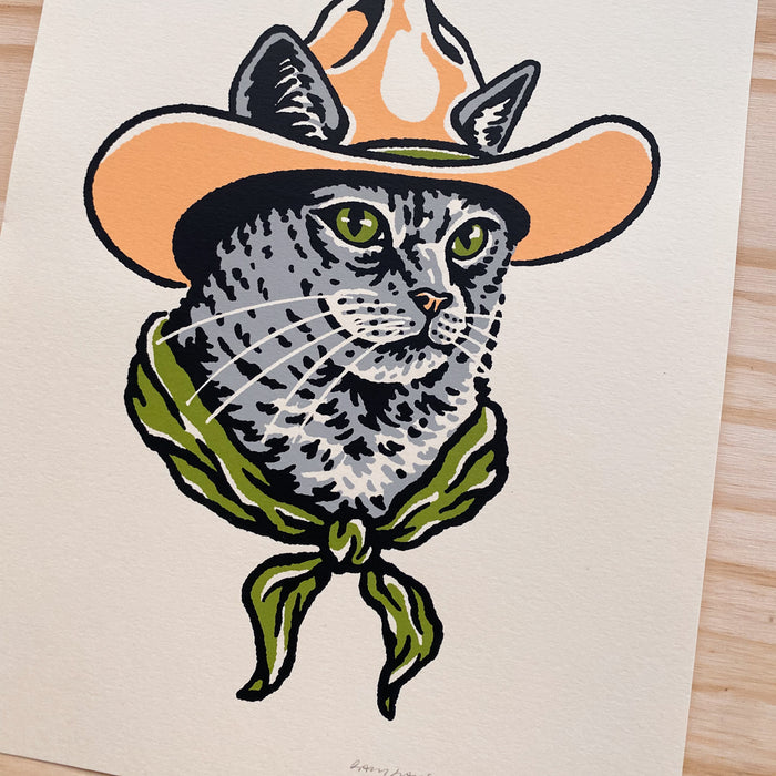 Grey Cowcat (Green Eyes) - Signed 8x10in Silkscreen Print