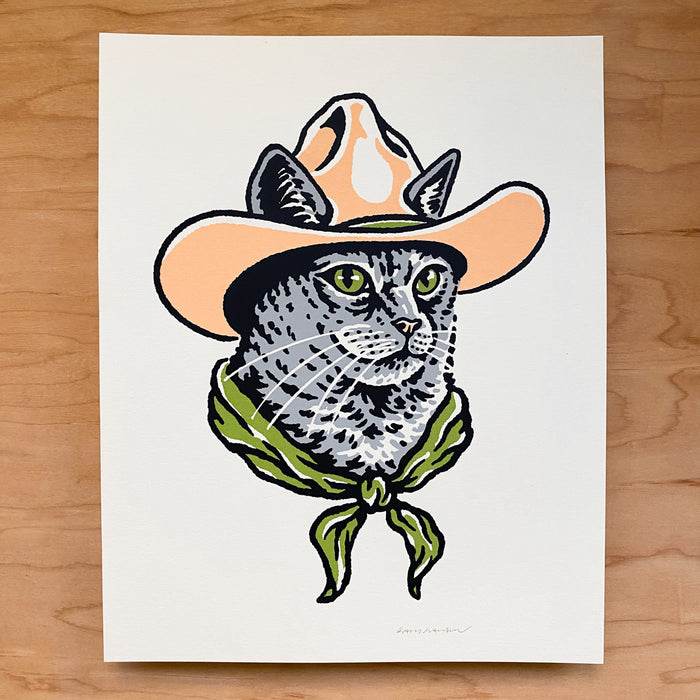 Grey Cowcat (Green Eyes) - Signed 8x10in Silkscreen Print